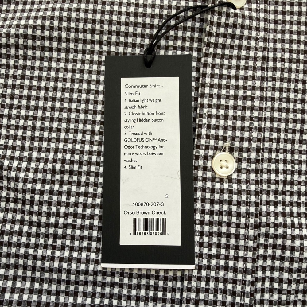 Rhone Commuter Shirt Mens Small Orso Brown Check Slim Fit Stretch Button Up - Picture 4 of 9